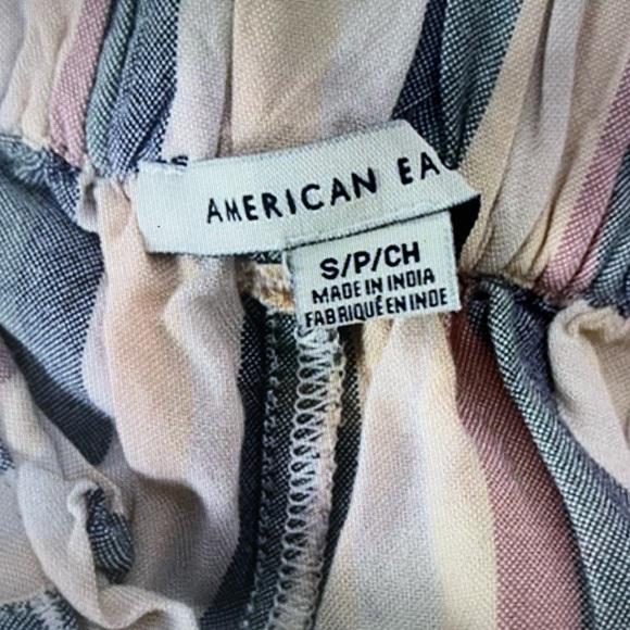 American Eagle Exposed Buttons Striped Beige Jogger Pants 100% Viscose Sz S - Picture 9 of 9